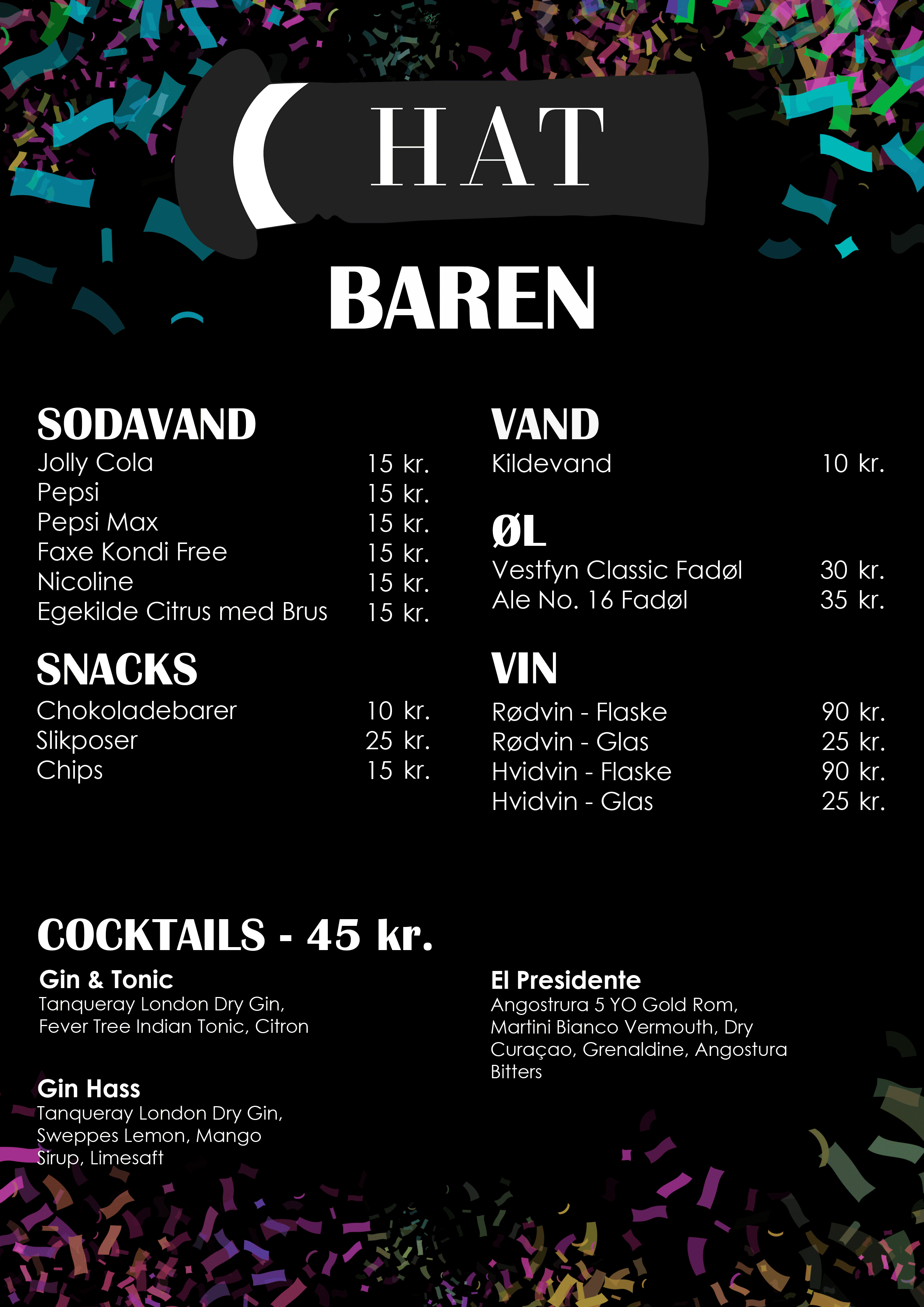 Bar menu grafik til event